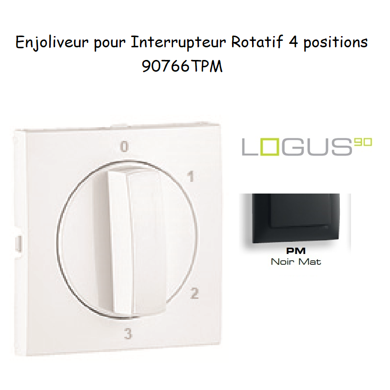 Enjoliveur pour Interrupteur rotatif 4 positions Logus 90766TPM Noir MAT