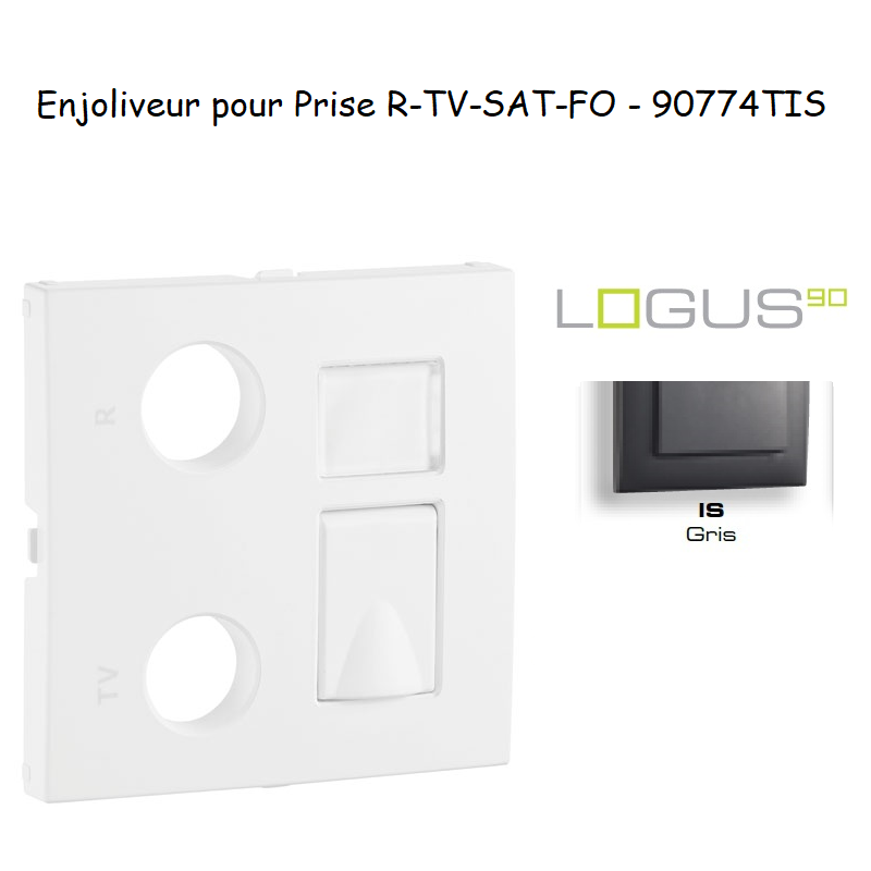 Enjoliveur Prise mixte R-TV-RJ45 Fibre Optique Logus 90774TIS Gris