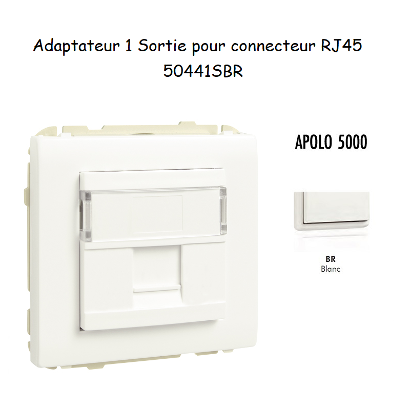 Adaptateur avec 1 module 1 sortie pour connecteur RJ45 Apolo 50441SBR Blanc