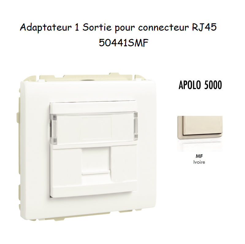 Adaptateur avec 1 module 1 sortie pour connecteur RJ45 Apolo 50441SMF Ivoire