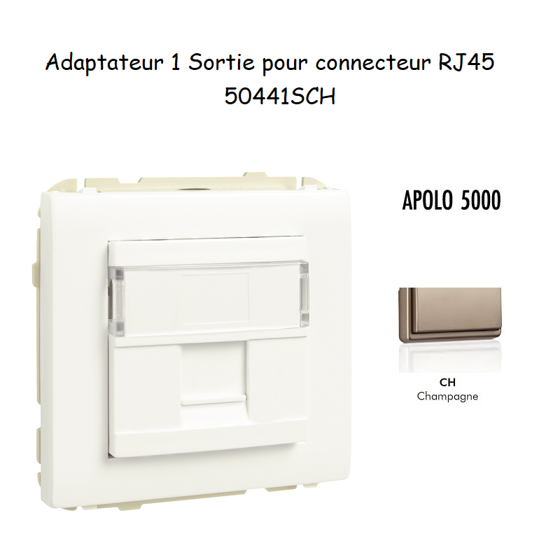 Adaptateur avec 1 module 1 sortie pour connecteur RJ45 Apolo 50441SCH Champagne