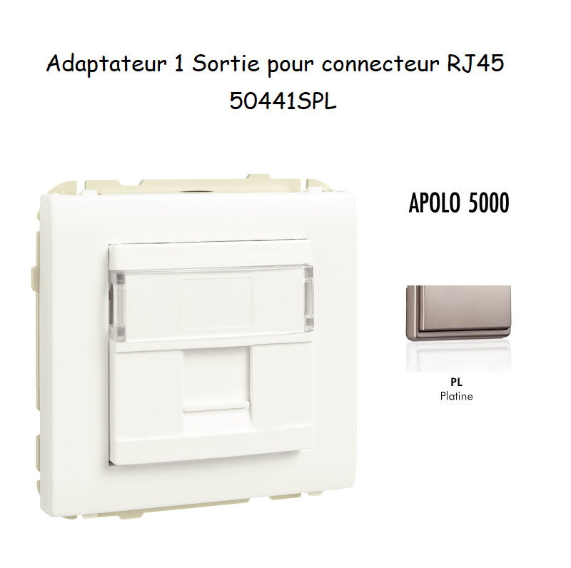 Adaptateur avec 1 module 1 sortie pour connecteur RJ45 Apolo 50441SPL Platine