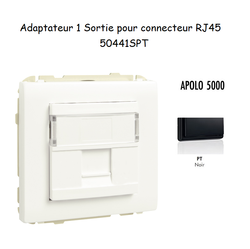 Adaptateur avec 1 module 1 sortie pour connecteur RJ45 Apolo 50441SPT Noir