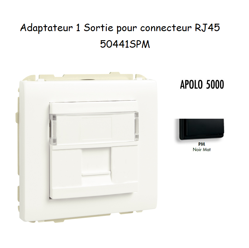 Adaptateur avec 1 module 1 sortie pour connecteur RJ45 Apolo 50441SPM Noir MAT