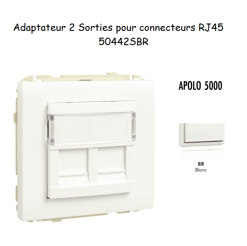 Adaptateur avec 1 module 2 sorties pour connecteurs RJ45 Apolo 50442SBR Blanc