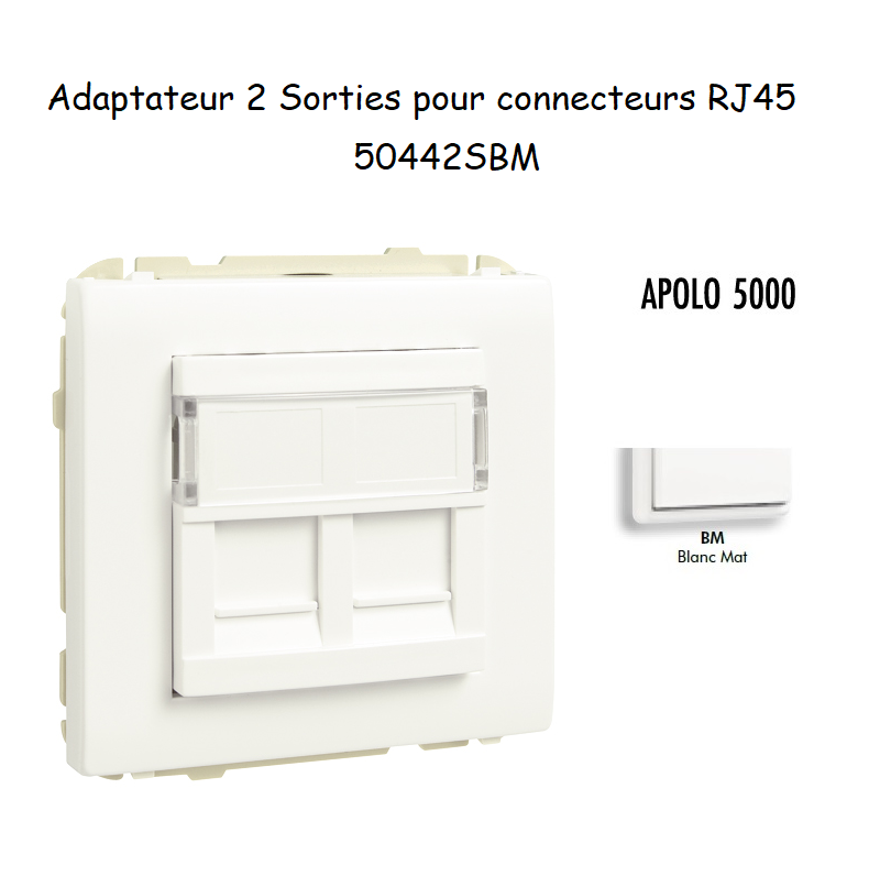 Adaptateur avec 1 module 2 sorties pour connecteurs RJ45 Apolo 50442SBM Blanc MAT