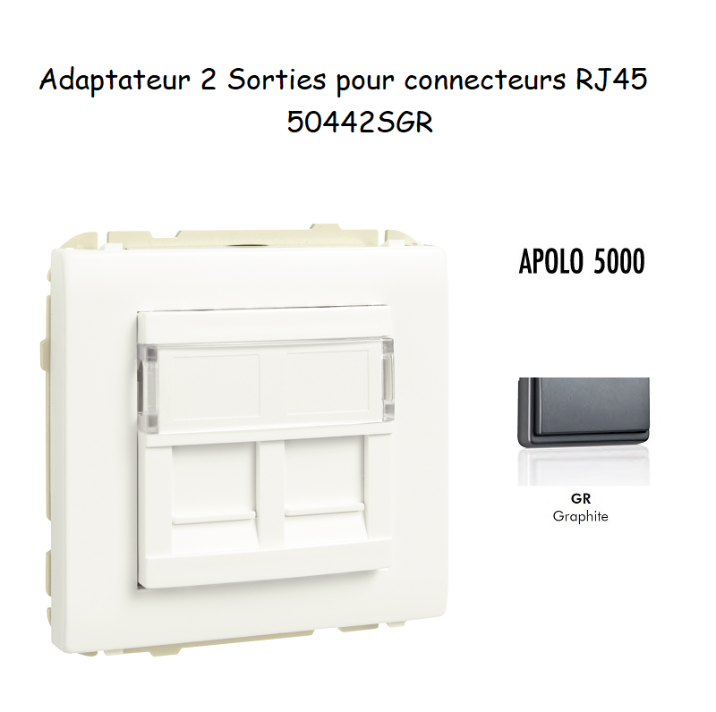 Adaptateur avec 1 module 2 sorties pour connecteurs RJ45 Apolo 50442SGR Graphite