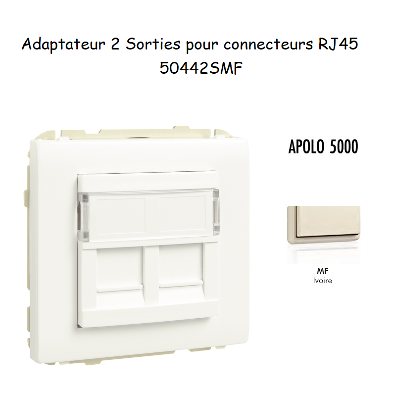 Adaptateur avec 1 module 2 sorties pour connecteurs RJ45 Apolo 50442SMF Ivoire
