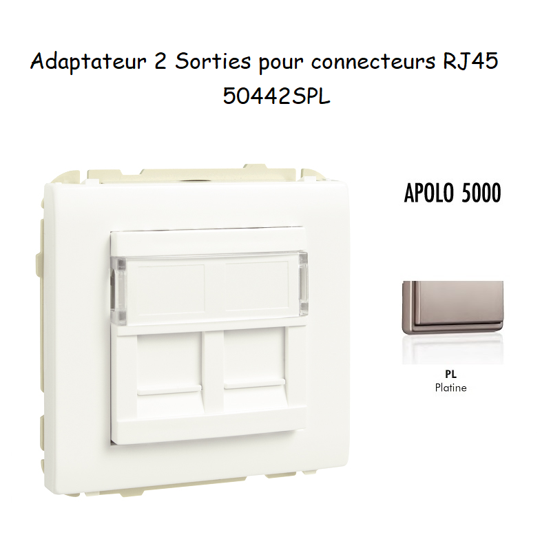 Adaptateur avec 1 module 2 sorties pour connecteurs RJ45 Apolo 50442SPL Platine
