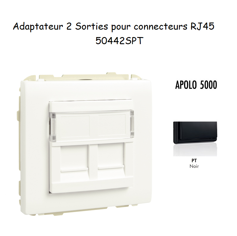 Adaptateur avec 1 module 2 sorties pour connecteurs RJ45 Apolo 50442SPT Noir