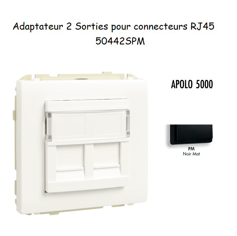 Adaptateur avec 1 module 2 sorties pour connecteurs RJ45 Apolo 50442SPM Noir MAT