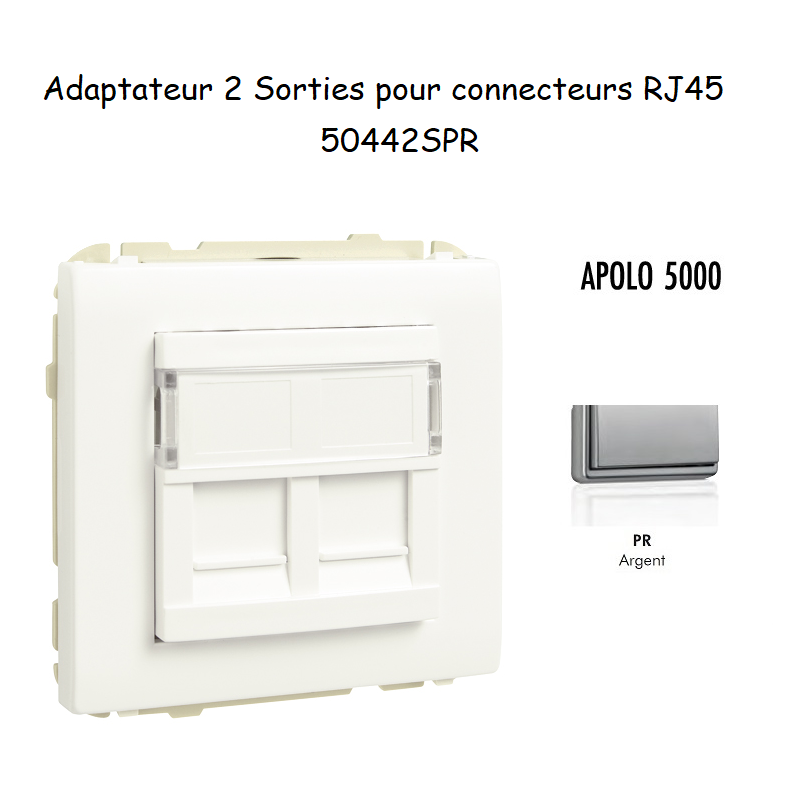 Adaptateur avec 1 module 2 sorties pour connecteurs RJ45 Apolo 50442SPR Argent