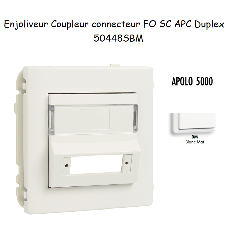 Enjoliveur Coupleur Connecteur fibre optique SC APC Duplex Apolo 50448SBM Blanc MAT