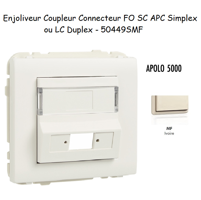 Enjoliveur Coupleur Connecteur fibre optique SC APC Simplex - LC Duplex Apolo 50449SMF Ivoire