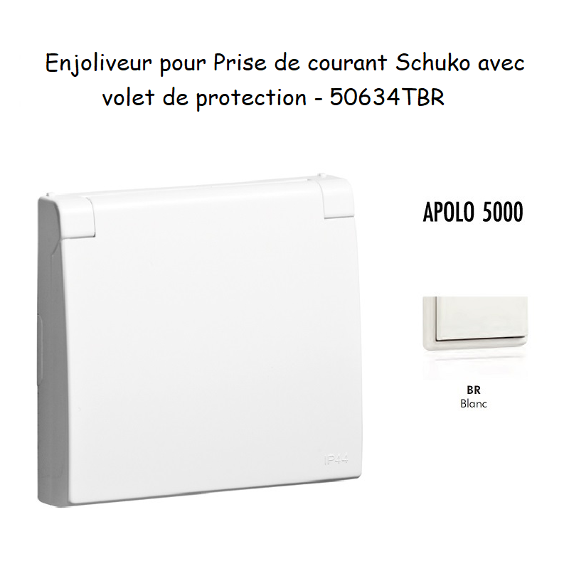 Enjoliveur pour prise de courant schuko avec volet de protection APOLO5000 50634TBR Blanc