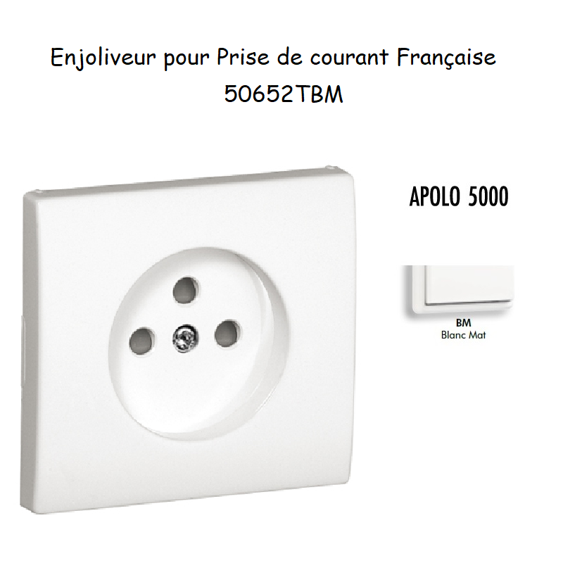 Enjoliveur pour prise de courant française APOLO5000 50652TBM Blanc MAT