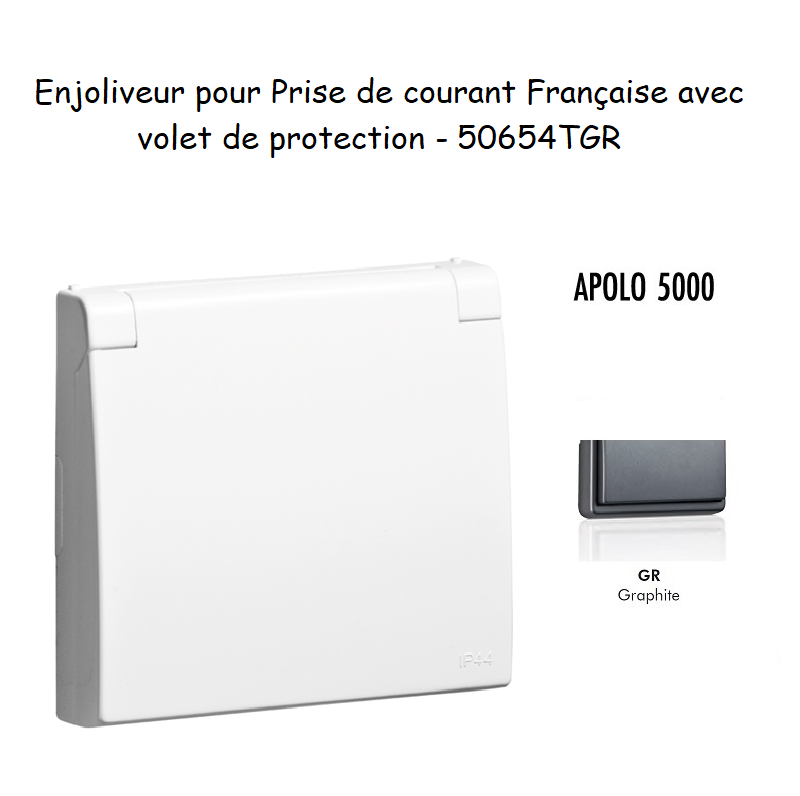 Enjoliveur pour prise de courant Française avec volet de protection APOLO5000 50654TGR Graphite