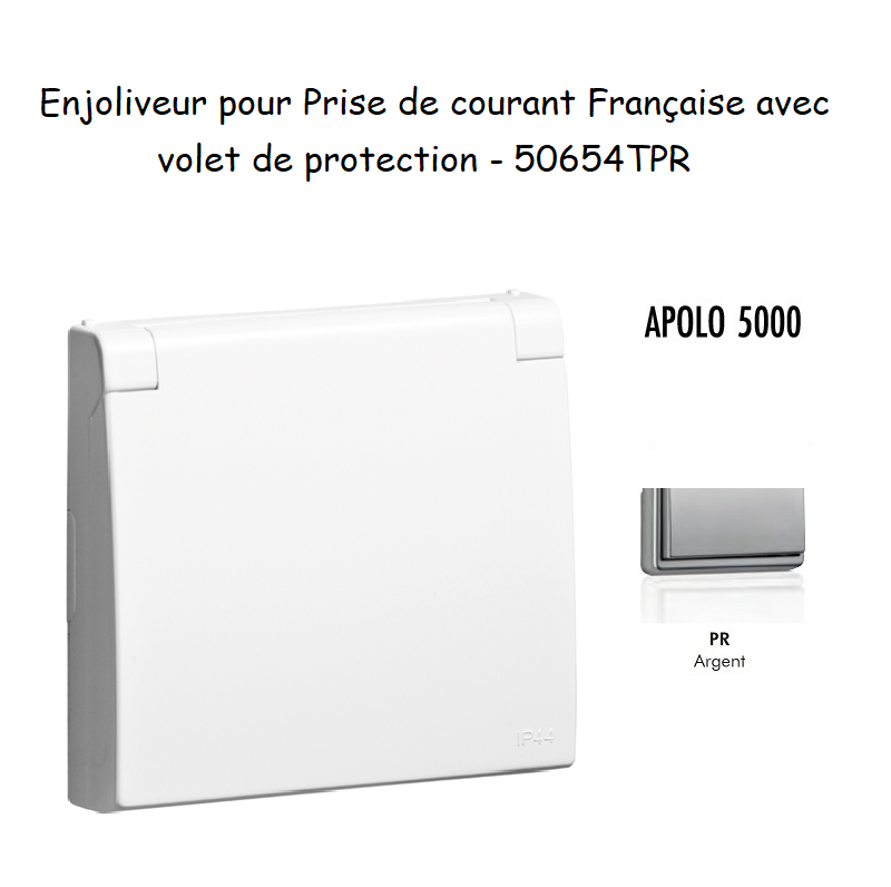Enjoliveur pour prise de courant Française avec volet de protection APOLO5000 50654TPR Argent