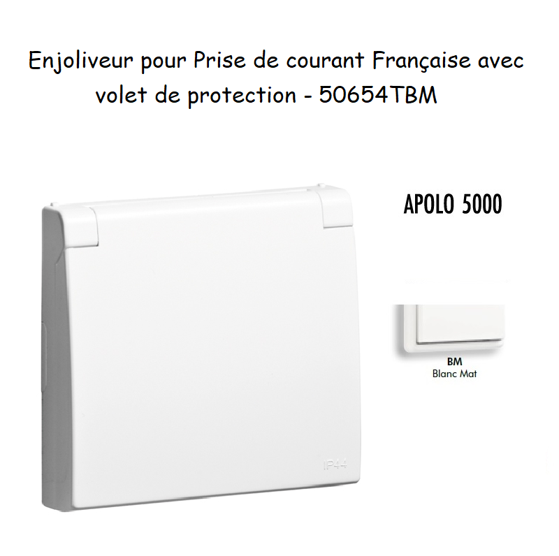 Enjoliveur pour prise de courant Française avec volet de protection APOLO5000 50654TBM Blanc MAT