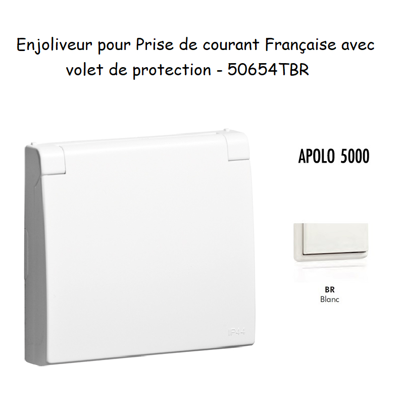 Enjoliveur pour prise de courant Française avec volet de protection APOLO5000 50654TBR Blanc