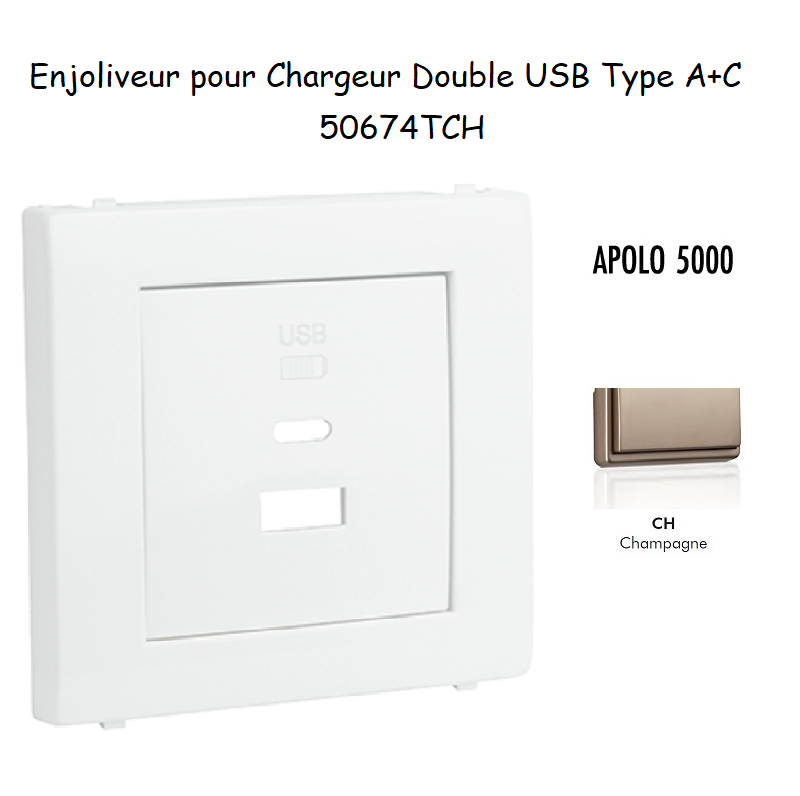 Enjoliveur pour Chargeur Double USB Type A + Type C 50674TCH