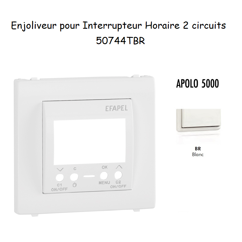 Enjoliveur pour interrupteur horaire digital 2 circuits APOLO5000 50744TBR Blanc