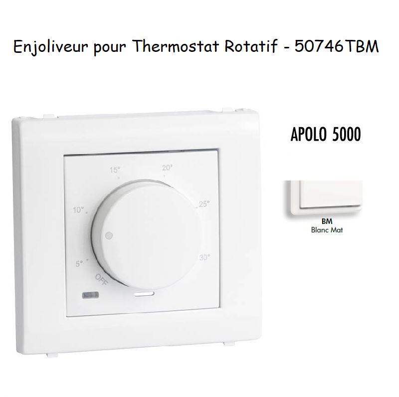 Enjoliveur pour thermostat rotatif Apolo 5000 50746TBM Blanc MAT