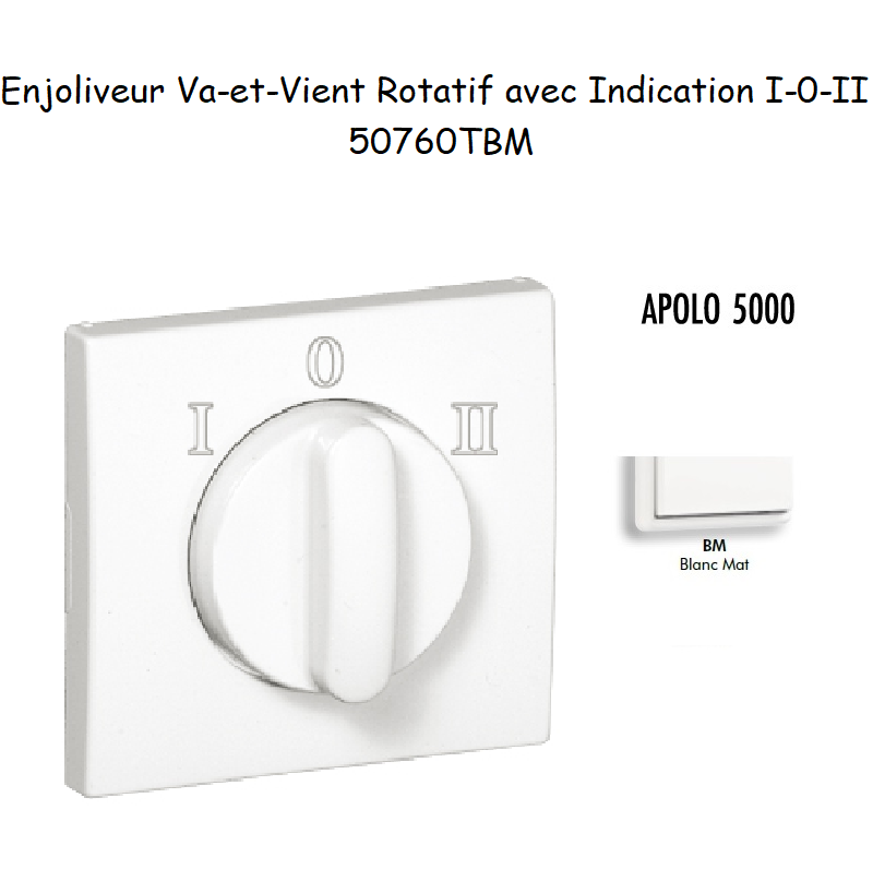 Enjoliveur pour Va-et-vient rotatif avec indication I,0,II Apolo 50760 TBM Blanc MAT