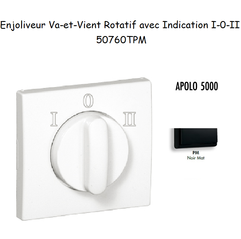 Enjoliveur pour Va-et-vient rotatif avec indication I,0,II Apolo 50760 TPM Noir MAT