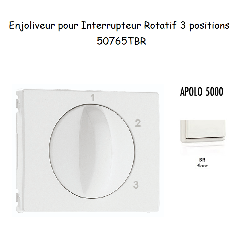 Enjoliveur pour Interrupteur rotatif 3 positions Apolo 50765TBR Blanc