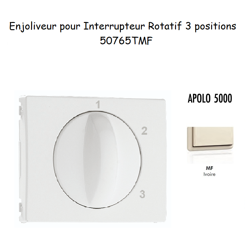 Enjoliveur pour Interrupteur rotatif 3 positions Apolo 50765TMF Ivoire