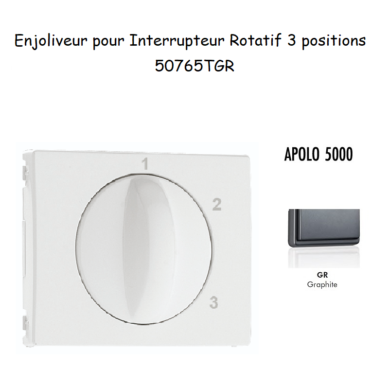Enjoliveur pour Interrupteur rotatif 3 positions Apolo 50765TGR Graphite