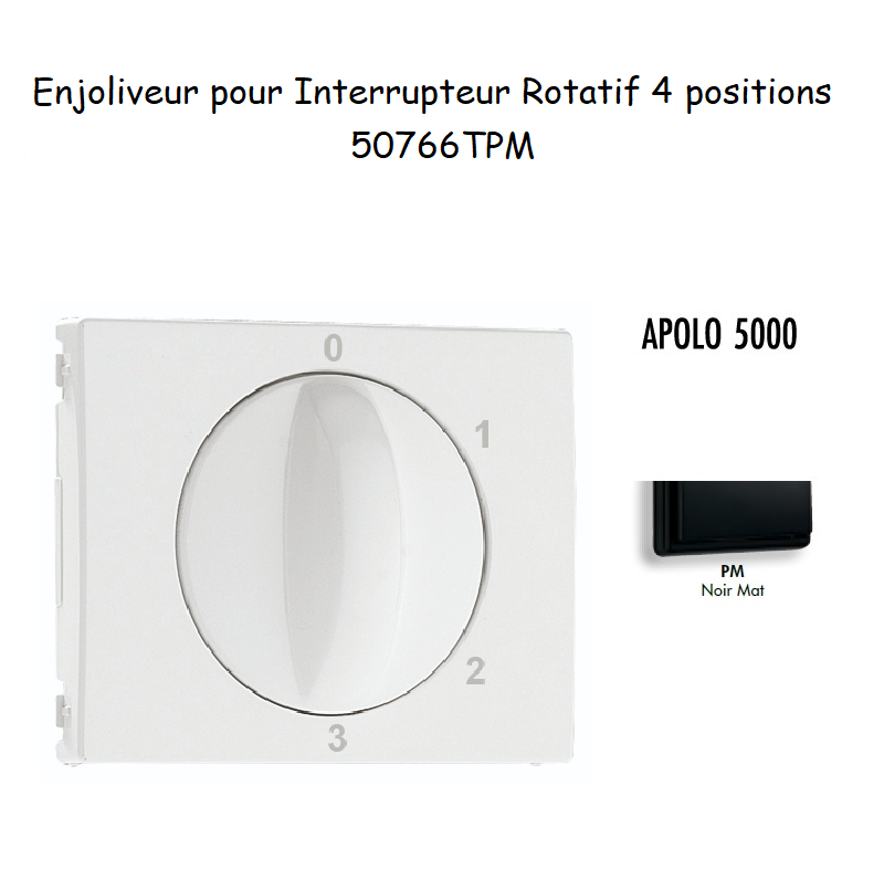 Enjoliveur pour Interrupteur rotatif 4 positions Apolo 50766TPM Noir MAT