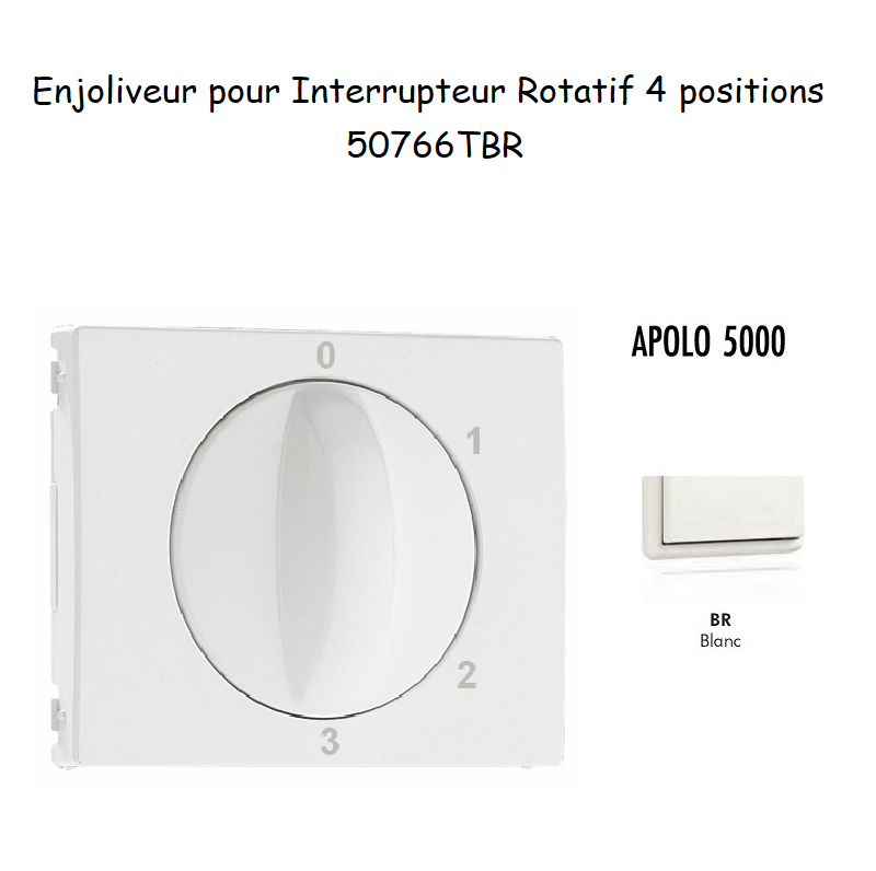 Enjoliveur pour Interrupteur rotatif 4 positions Apolo 50766TBR Blanc