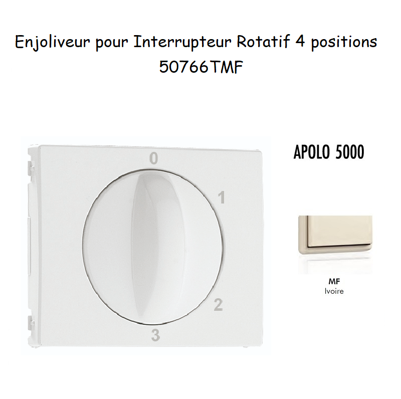 Enjoliveur pour Interrupteur rotatif 4 positions Apolo 50766TMF Ivoire
