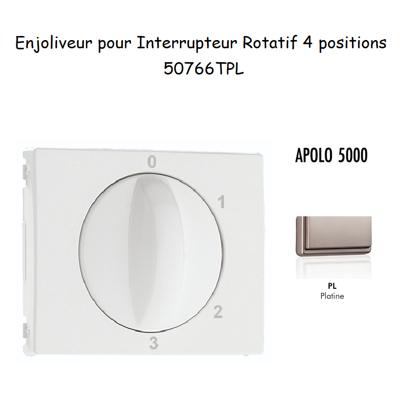 Enjoliveur pour Interrupteur rotatif 4 positions Apolo 50766TPL Platine