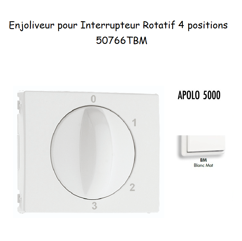 Enjoliveur pour Interrupteur rotatif 4 positions Apolo 50766TBM Blanc MAT