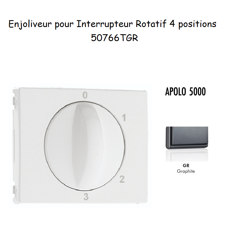 Enjoliveur pour Interrupteur rotatif 4 positions Apolo 50766TGR Graphite