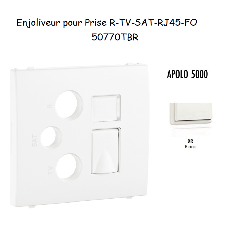 Enjoliveur pour prise R TV SAT RJ45 FO APOLO5000 50770TBR Blanc