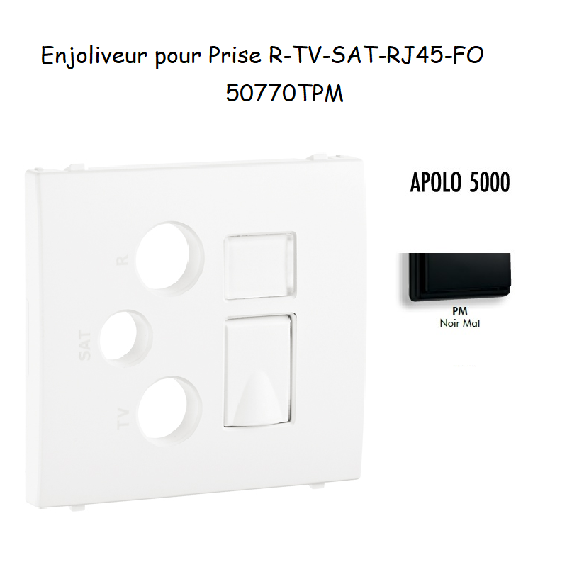 Enjoliveur pour prise R TV SAT RJ45 FO APOLO5000 50770TPM Noir MAT