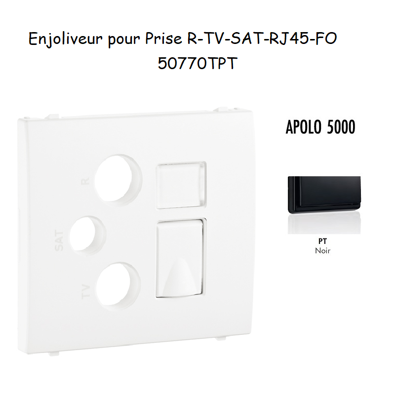 Enjoliveur pour prise R TV SAT RJ45 FO APOLO5000 50770TPT Noir