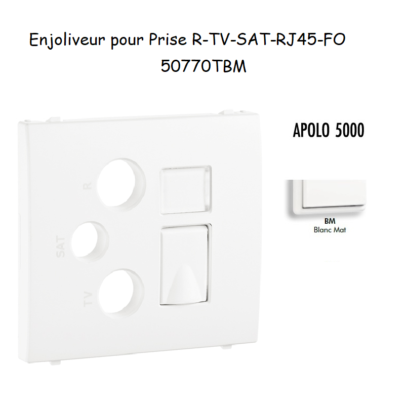 Enjoliveur pour prise R TV SAT RJ45 FO APOLO5000 50770TBM Blanc MAT