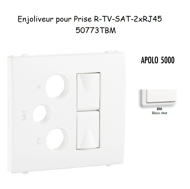 Enjoliveur pour prise mixte R-TV-SAT-2xRJ45 Apolo5000 50773TBM Blanc MAT
