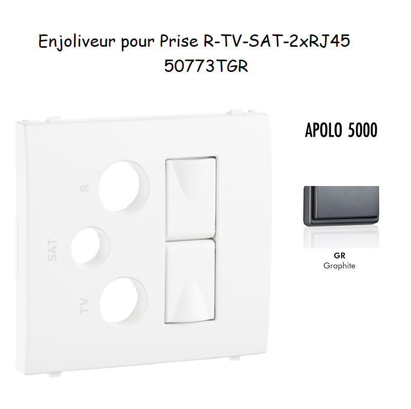 Enjoliveur pour prise mixte R-TV-SAT-2xRJ45 Apolo5000 50773TGR Graphite