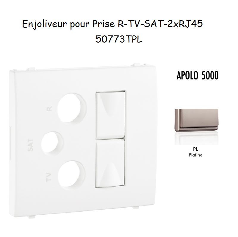 Enjoliveur pour prise mixte R-TV-SAT-2xRJ45 Apolo5000 50773TPL Platine