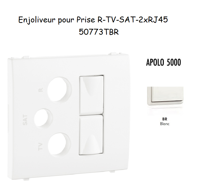 Enjoliveur pour prise mixte R-TV-SAT-2xRJ45 Apolo5000 50773TBR Blanc