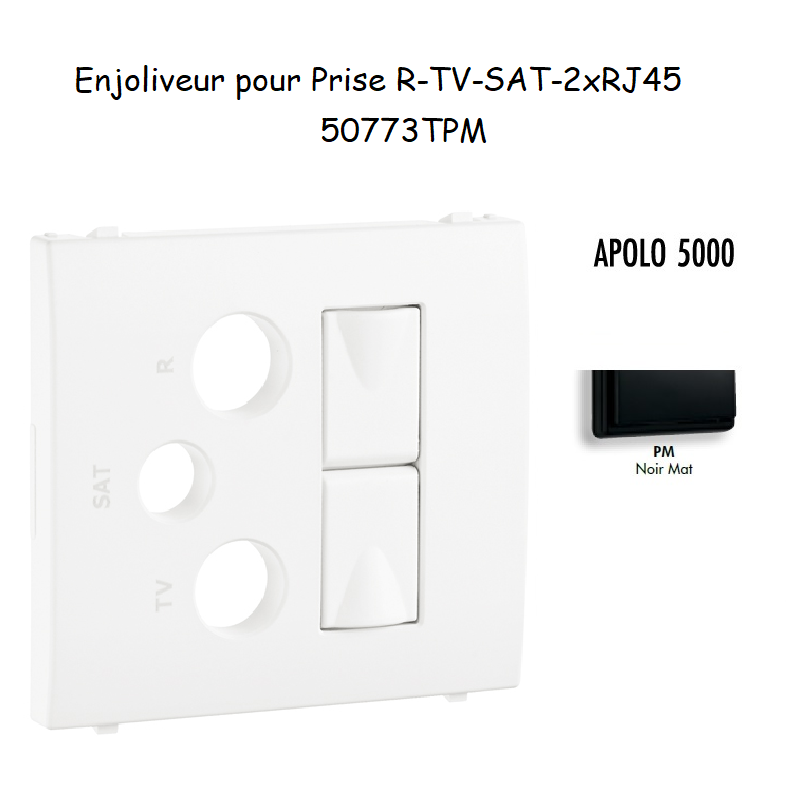 Enjoliveur pour prise mixte R-TV-SAT-2xRJ45 Apolo5000 50773TPM Noir MAT