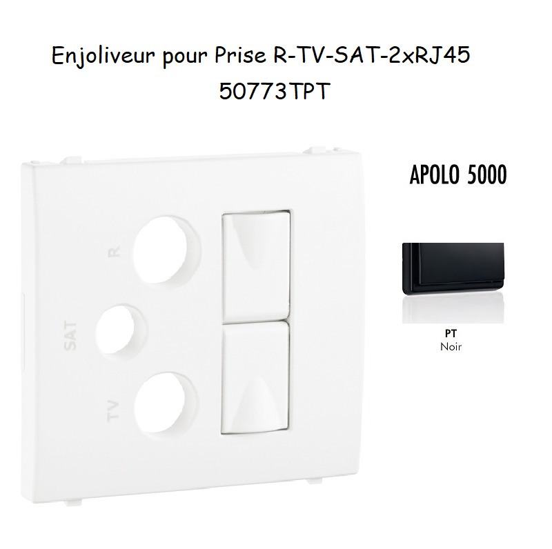 Enjoliveur pour prise mixte R-TV-SAT-2xRJ45 Apolo5000 50773TPT Noir