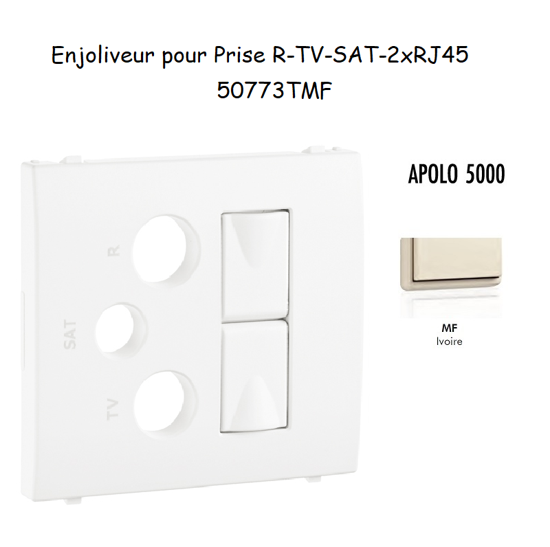 Enjoliveur pour prise mixte R-TV-SAT-2xRJ45 Apolo5000 50773TMF Ivoire
