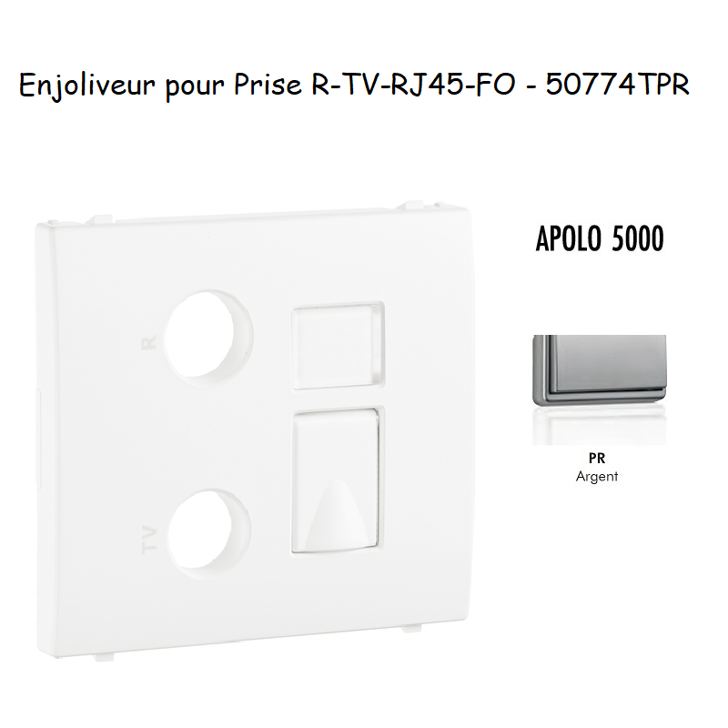 Enjoliveur pour prise R TV RJ45 FO APOLO5000 50774TPR Argent